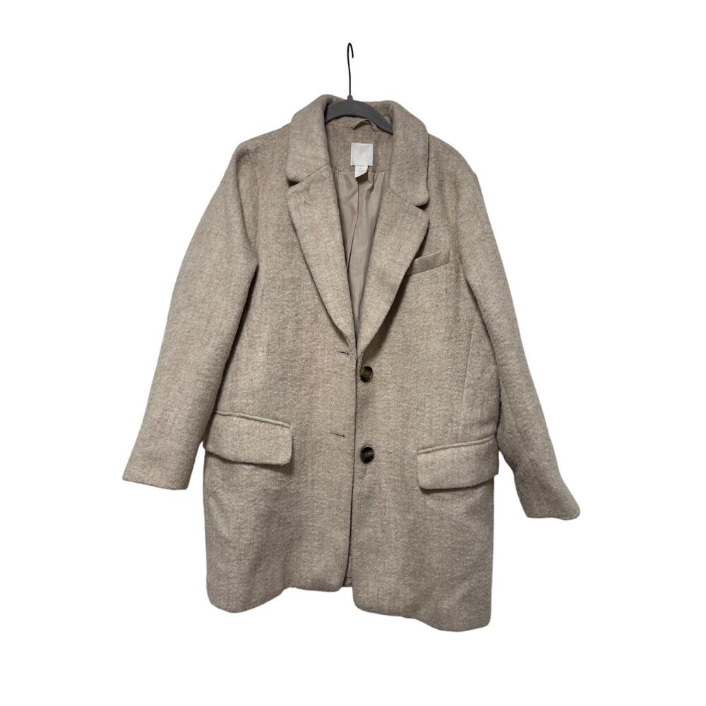 H&M Wool Blend Beige Button Front Coat Small - Picture 2 of 7